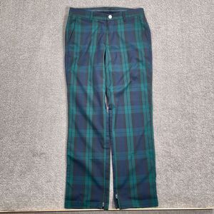 Bonobos Maide Pants Men 31W 32L Navy Green Blackwatch‎ Plaid Golf Straight Zip